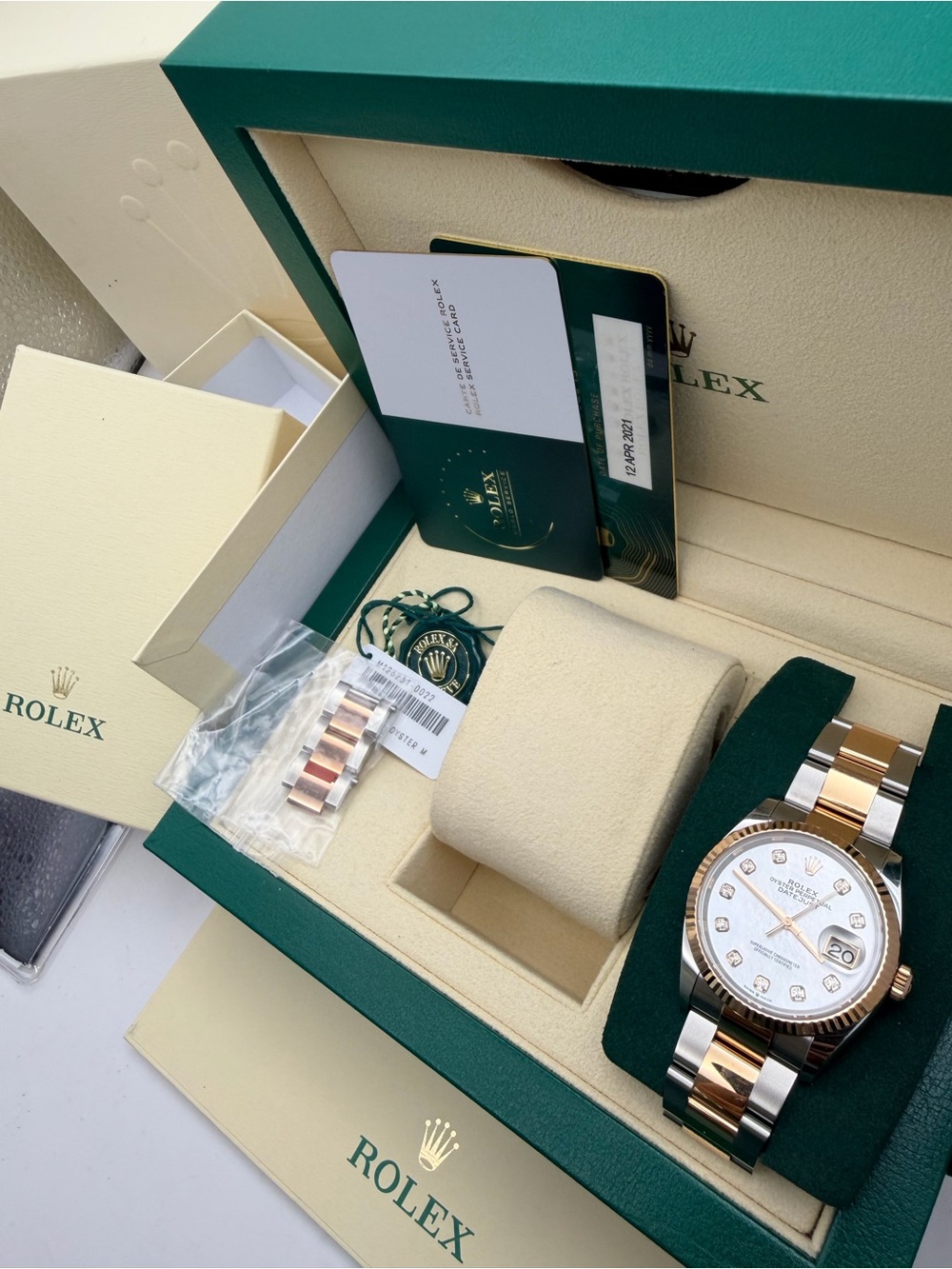 Rolex Two-Tone Rose Gold and Silver Watch with White Mother-of-Pearl Dial